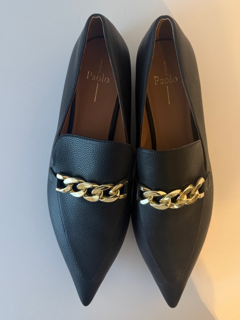 Linea Paolo Black Pointed Chain-Accent Loafers